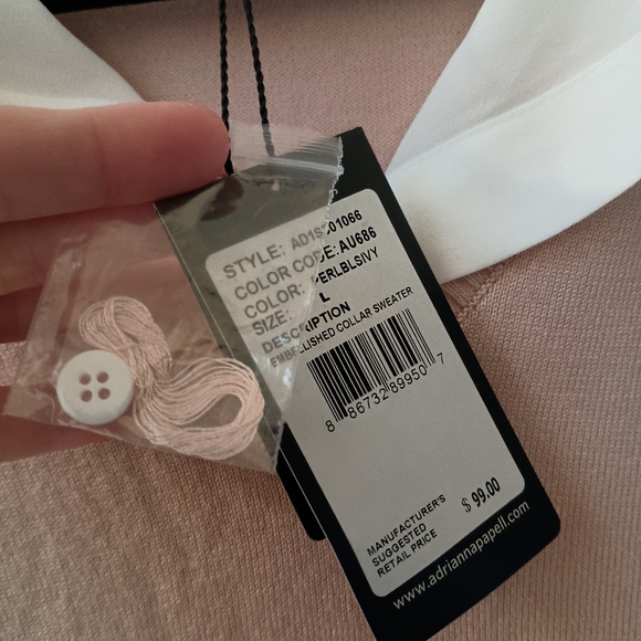 Adrianna Papell Blush/White Embellished Collar Layered Twofer Sweater Size L NWT - Picture 5 of 6